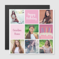 Happy Birthday Womens Foto Collage Magnetic Card