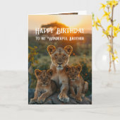 Happy Birthday Wonderful Brother Lion Animal Fun Karte (Gelbe Blume)