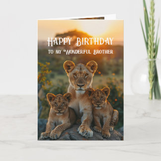 Happy Birthday Wonderful Brother Lion Animal Fun Karte