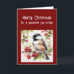 Happy Birthday Wonderful Son-in-law Chickadee Bird Feiertagskarte<br><div class="desc">Alles Gute zum Geburtstag Wunderbar Schwiegereltern mit niedlichem Chickadevogel,  der Beeren frisst</div>