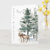 Happy Birthday Woodland Deer Couple Forest Karte (Gelbe Blume)