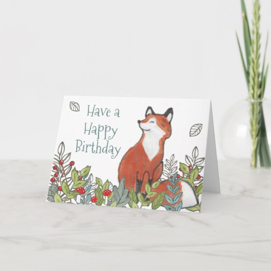 Happy Birthday Woodland Fox Modern Funny Karte (Vorderseite)