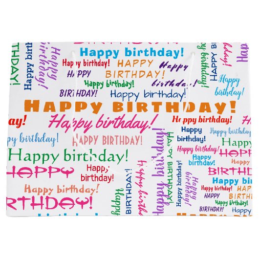 Happy Birthday Word Cloud farbenfroher, strahlende Große Geschenktüte (Vorderseite)