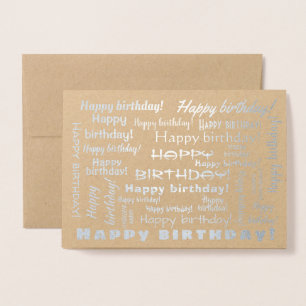 Happy Birthday Word Cloud Typografy Silver Folienkarte