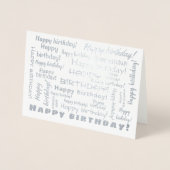 Happy Birthday Word Cloud Typografy Silver Folienkarte (Vorderseite)