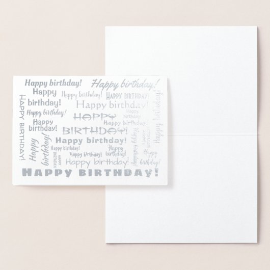 Happy Birthday Word Cloud Typografy Silver Folienkarte (Anzeige)