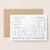 Happy Birthday Word Cloud Typografy Silver Folienkarte (Vorderseite mit Umschlag)