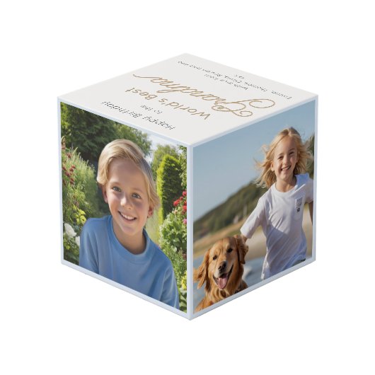 Happy Birthday World's Best Oma Multi Foto Würfel (Rückseite Schrägansicht)