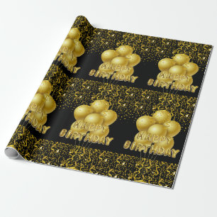 Happy Birthday Wrapping Black Gold Balloons Geschenkpapier