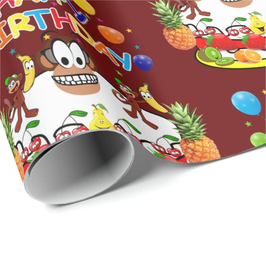 Happy Birthday Wrapping Paper Affen Geschenkpapier (Rolleneckpunkt)
