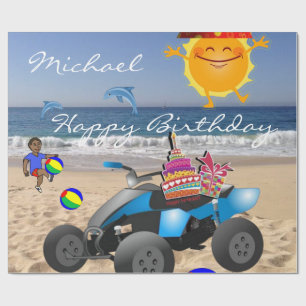 Happy Birthday Wrapping Paper African Boy Beach Geschenkpapier