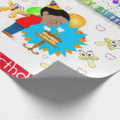 Happy Birthday Wrapping Paper African Boy Mushroom Geschenkpapier (Ecke)
