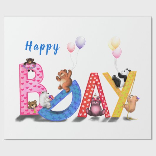 Happy Birthday Wrapping Paper Baby Bears Party Geschenkpapier (Flach)