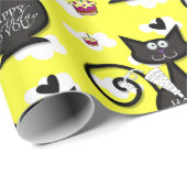 Happy Birthday Wrapping Paper Black Cat Geschenkpapier (Rolleneckpunkt)