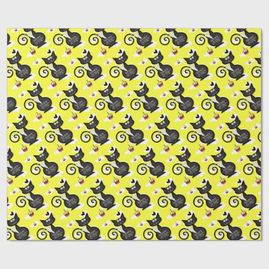 Happy Birthday Wrapping Paper Black Cat Geschenkpapier (Flach)