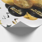 Happy Birthday Wrapping Paper Black Gold Balloons Geschenkpapier (Ecke)