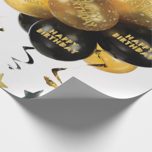 Happy Birthday Wrapping Paper Black Gold Balloons Geschenkpapier (Ecke)