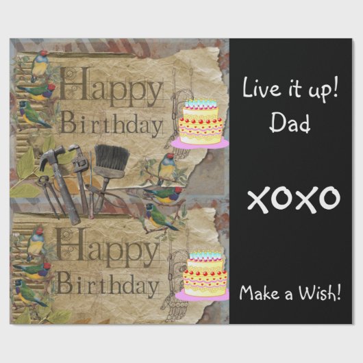 Happy Birthday Wrapping Paper Construction Tools Geschenkpapier (Flach)