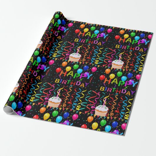 Happy Birthday Wrapping Paper Cupcake Geschenkpapier (Ungerollt)
