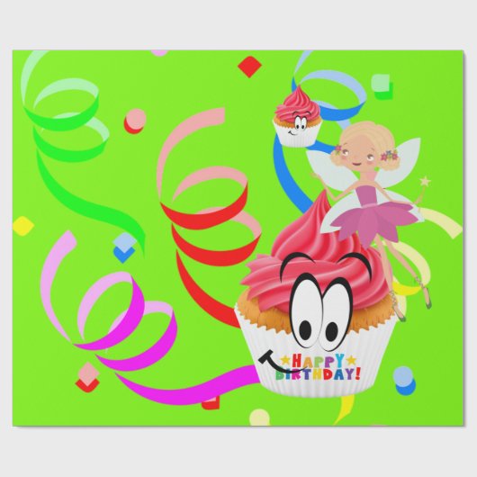 Happy Birthday Wrapping Paper Fairy Confetti Geschenkpapier (Flach)