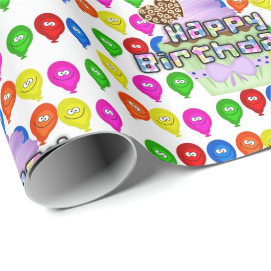Happy Birthday Wrapping Paper farbenfrohe Balloons Geschenkpapier (Rolleneckpunkt)
