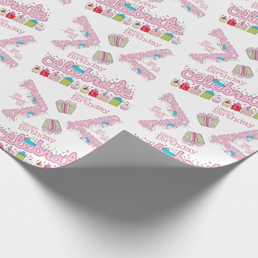 Happy Birthday Wrapping Paper feiern Pink Geschenkpapier (Ecke)