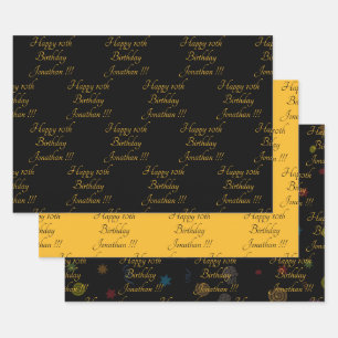 Happy Birthday Wrapping Paper Flat Sheet Set 3 Geschenkpapier Set