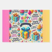 Happy Birthday Wrapping Paper Flat Sheet Set 3 Geschenkpapier Set (Vorderseite 3)