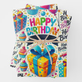 Happy Birthday Wrapping Paper Flat Sheet Set 3 Geschenkpapier Set (Beispiel)