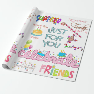 Happy Birthday Wrapping Paper Friends Family Geschenkpapier