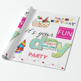 Happy Birthday Wrapping Paper FUN Cupcake Geschenkpapier