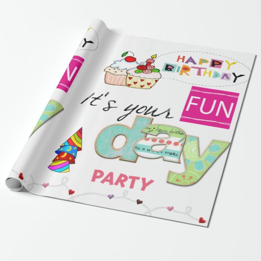 Happy Birthday Wrapping Paper FUN Cupcake Geschenkpapier (Ungerollt)