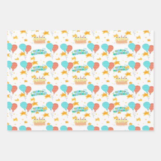 Happy Birthday Wrapping Paper Geschenkpapier Set (Vorderseite)