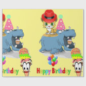 Happy Birthday Wrapping Paper Hippopotamus Kitten Geschenkpapier (Flach)