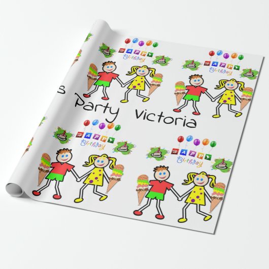 Happy Birthday Wrapping Paper Ice Creme Geschenkpapier (Ungerollt)