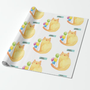 Happy Birthday Wrapping Paper Katze Lady Geburtsta Geschenkpapier