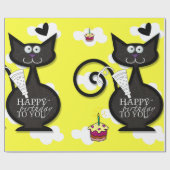 Happy Birthday Wrapping Paper Katze Lady Geburtsta Geschenkpapier (Flach)