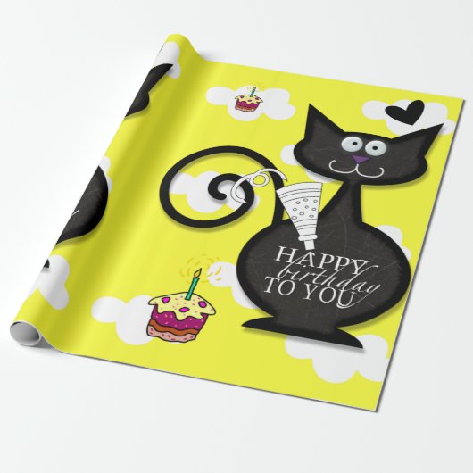 Happy Birthday Wrapping Paper Katze Lady Geburtsta Geschenkpapier (Ungerollt)