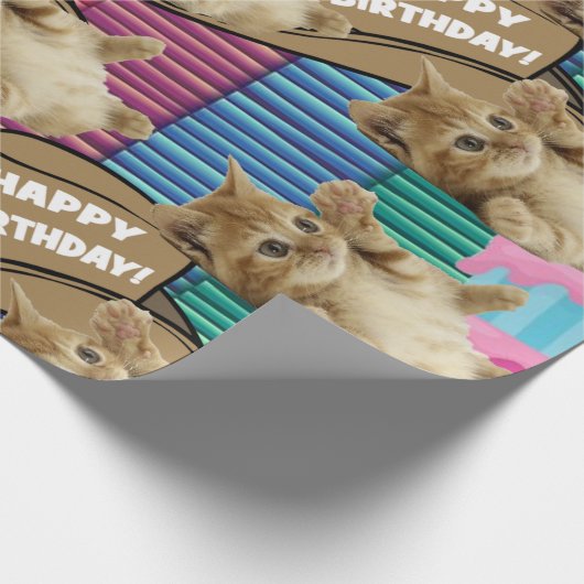 Happy Birthday Wrapping Paper Katze Lady Geburtsta Geschenkpapier (Ecke)