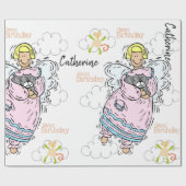 Happy Birthday Wrapping Paper Katze Lady Geburtsta Geschenkpapier (Flach)