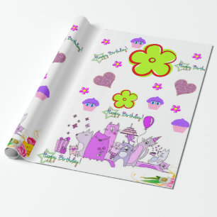 Happy Birthday Wrapping Paper Katze Lady Geburtsta Geschenkpapier