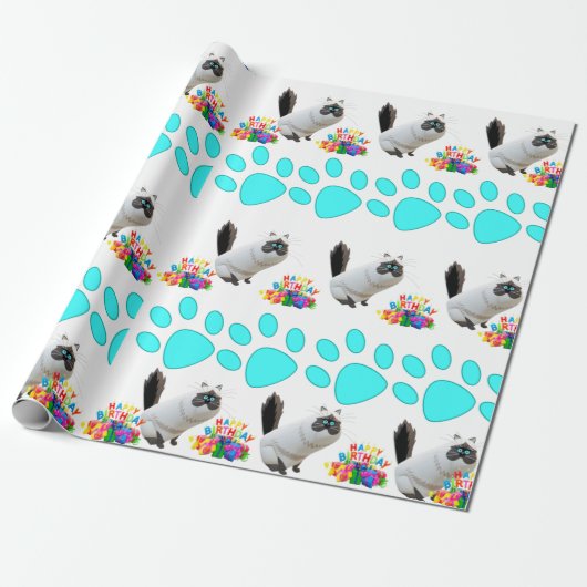 Happy Birthday Wrapping Paper Katze Lady Geburtsta Geschenkpapier (Ungerollt)