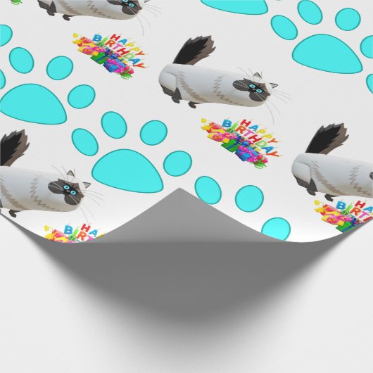 Happy Birthday Wrapping Paper Katze Lady Geburtsta Geschenkpapier (Ecke)