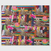 Happy Birthday Wrapping Paper Katze Lady Geburtsta Geschenkpapier (Flach)