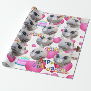 Happy Birthday Wrapping Paper Katze Lady Geburtsta Geschenkpapier