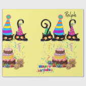 Happy Birthday Wrapping Paper Katze Lady Geburtsta Geschenkpapier (Flach)