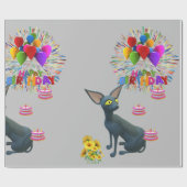 Happy Birthday Wrapping Paper Katze Lady Geburtsta Geschenkpapier (Flach)