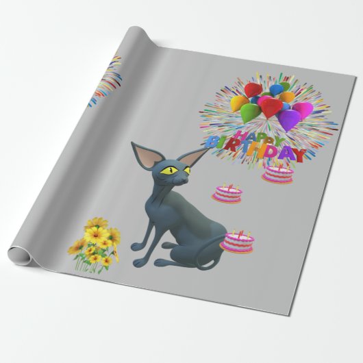 Happy Birthday Wrapping Paper Katze Lady Geburtsta Geschenkpapier (Ungerollt)