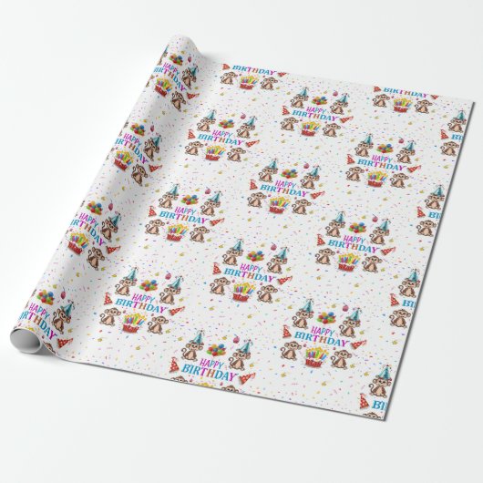 Happy Birthday Wrapping Paper Monkey Cupcake Geschenkpapier (Ungerollt)
