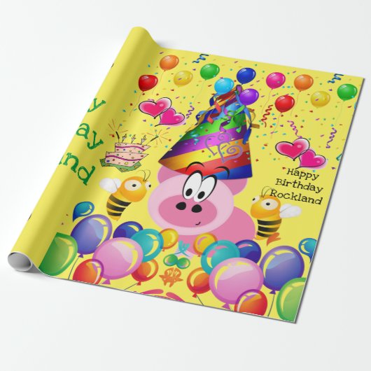 Happy Birthday Wrapping Paper Pig Hummel Geschenkpapier (Ungerollt)